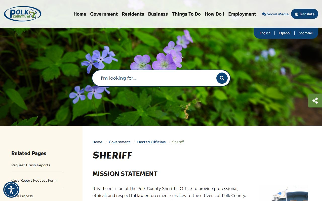 Polk County Sheriff's Office page for inmate population and jail records contacts
