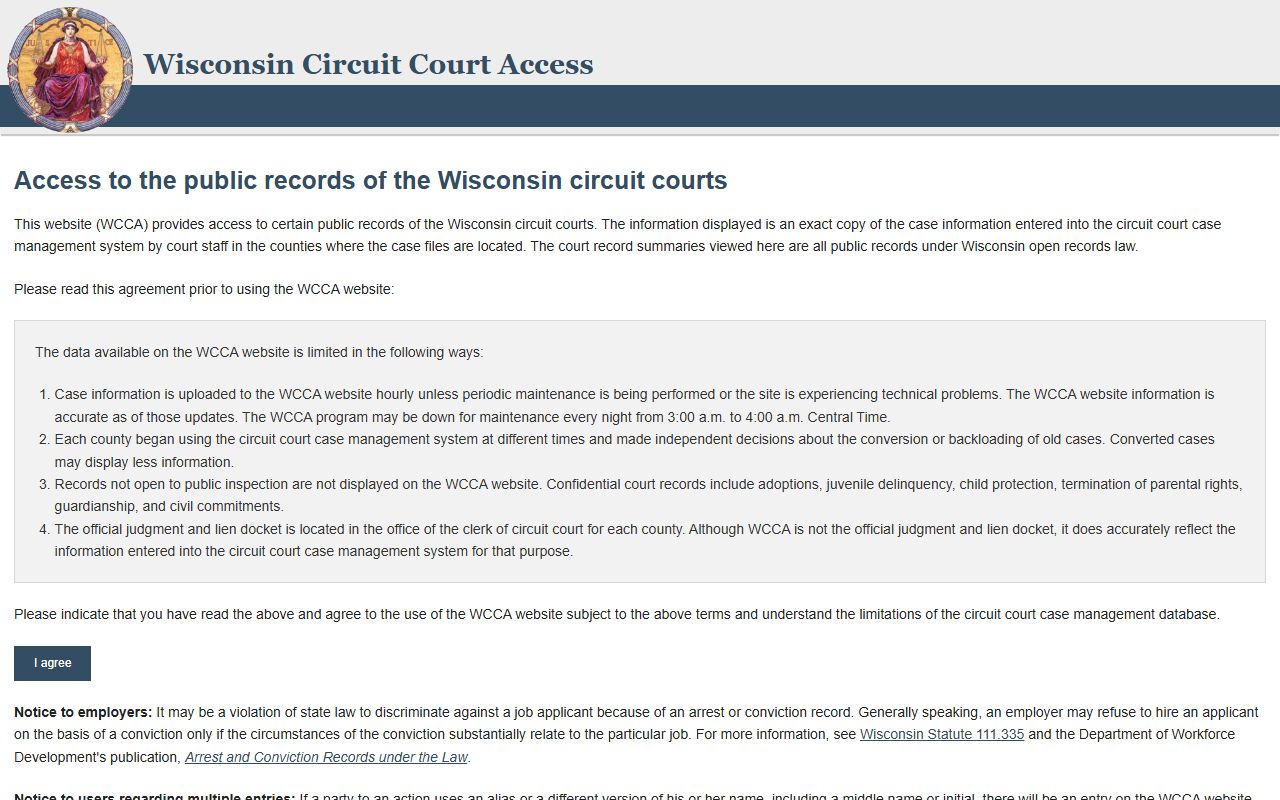 Wisconsin Circuit Court Access search for Polk County court records after arrest